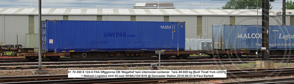 81 70 490 8 124-0 FKA Sffggmrrss DB 'Megafret' twin intermodal container  + Malcom WHMU1041816 @ Doncaster Station 2019-06-01 © Paul Bartlett w