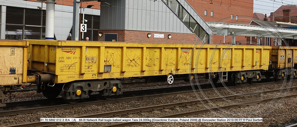 31 70 5892 012-3 IEA (A) 66.0t NR  bogie ballast Tare 24.000kg [Greenbrier Europe, Poland 2009] @ Doncaster Station 2019-06-01 © Paul Bartlett [2w]