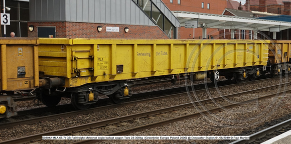 503042 MLA 66.7t GB Rf Metronet bogie ballast  [Greenbrier Europe Poland 2006] @ Doncaster Station 2019-06-01 © Paul Bartlett [1w]