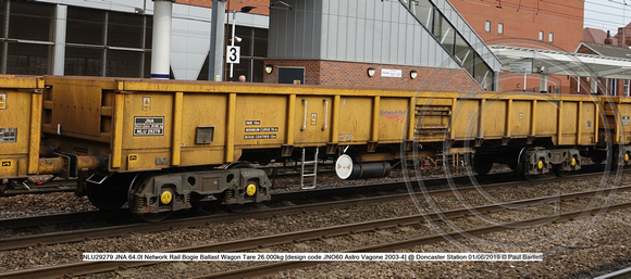 NLU29279 JNA 64.0t Network Rail Bogie Ballast Wagon Tare 26.000kg [design code JNO60 Astro Vagone 2003-4] @ Doncaster Station 2019-06-01 © Paul Bartlett [2w]