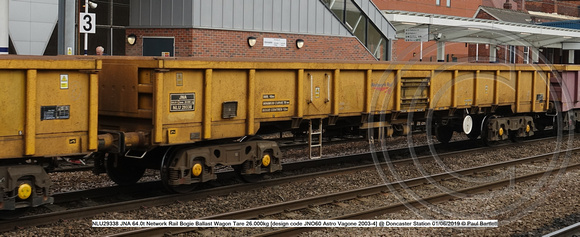 NLU29338 JNA 64.0t Network Rail Bogie Ballast Wagon Tare 26.000kg [design code JNO60 Astro Vagone 2003-4] @ Doncaster Station 2019-06-01 © Paul Bartlett [1w]