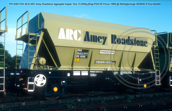 PR14365 PGA 38.0t ARC Amey Roadstone Aggregate hopper Tare 13-000kg [Diag PG013E Procor 1980] @ Wellingborough 82-09-26 © Paul Bartlett w