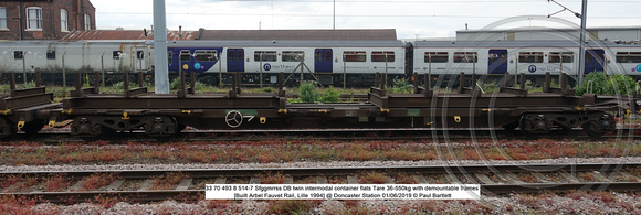 31 70 493 8 514-7 Sfggmrrss DB twin intermodal container flats Tare 36-550kg [Built Arbel Fauvet Rail, Lille 1994] @ Doncaster Station 2019-06-01 © Paul Bartlett [2w]