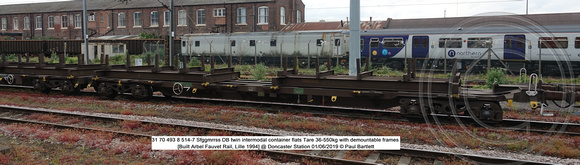 31 70 493 8 514-7 Sfggmrrss DB twin intermodal container flats Tare 36-550kg [Built Arbel Fauvet Rail, Lille 1994] @ Doncaster Station 2019-06-01 © Paul Bartlett [4w]