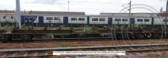 31 70 493 8 514-7 Sfggmrrss DB twin intermodal container flats Tare 36-550kg [Built Arbel Fauvet Rail, Lille 1994] @ Doncaster Station 2019-06-01 © Paul Bartlett [5w]