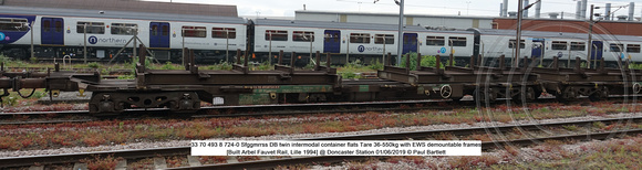 33 70 493 8 724-0 Sfggmrrss DB twin intermodal container flats Tare 36-550kg [Built Arbel Fauvet Rail, Lille 1994] @ Doncaster Station 2019-06-01 © Paul Bartlett [2w]