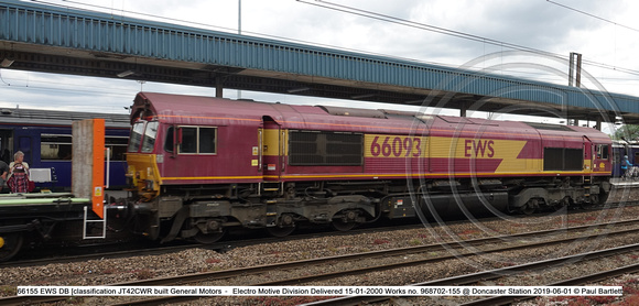 66093 EWS DB [classification JT42CWR GM EMD Delivered 14-04-1999 Works no. 968702-93 @ Doncaster Station 2019-06-01 © Paul Bartlett w