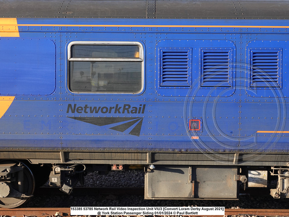 153385 53785 Network Rail Video Inspection Unit VIU3 [Convert Loram Derby August 2021] @ York Station 2024-01-01 © Paul Bartlett [06w]