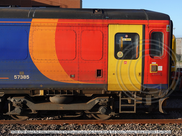 153385 53785 Network Rail Video Inspection Unit VIU3 [Convert Loram Derby August 2021] @ York Station 2024-01-01 © Paul Bartlett [10w]