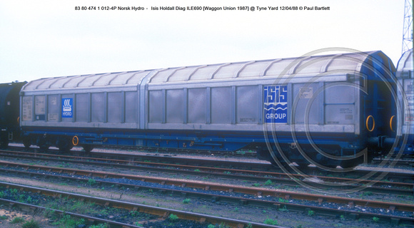 83 80 474 1 012-4P Norsk Hydro – Isis Holdall Diag ILE690 [Waggon Union 1987] @ Tyne Yard 88-04-12 © Paul Bartlett w