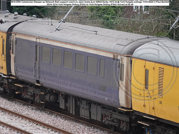 9810 ERS Caledonian Sleeper as Network Rail support coach ex open brake [Lot 30844 Derby 1972-3] @ York Holgate sidings 2024-01-11 © Paul Bartlett w
