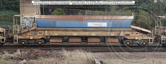 380114 HQAH 60.0t Network Rail Autoballaster intermediate hopper Tare 25-600kg  [Des. Code HQ001H built RFS Doncaster 2001] @ York Holgate Junction 2024-01-21 © Paul Bartlett w