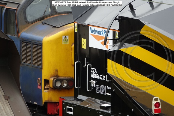 965236 ZZA Tare 32t BR Network Rail Standard Independent Plough [Built Swindon 1964-5] @ York Holgate Sidings 2019-08-28 © Paul Bartlett [4w]