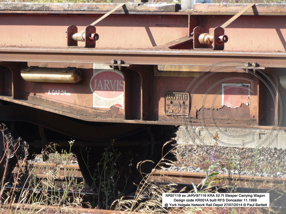 NR97119 ex JARV97119 KRA Sleeper Carrying Wagon @ York Holgate Network Rail Depot 2014-07-27 � Paul Bartlett [4w]