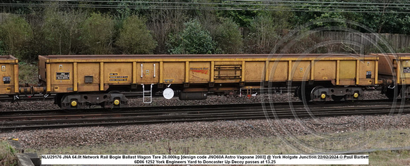 NLU29176 JNA 64.0t Network Rail Bogie Ballast Wagon Tare 26.000kg [design code JNO60A Astro Vagoane 2003] @ York Holgate Junction 2024-02-22 © Paul Bartlett w