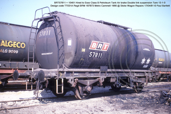 BRT57811 = 10461 Esso Class B Petroleum tank @ Stoke Wagon Repairs 81-04-17 � Paul Bartlett w
