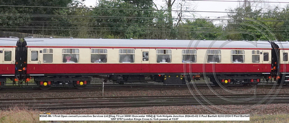 M3045 Mk 1 First Open owned Locomotive Services Ltd [Diag 73 Lot 30091 Doncaster 1954] @ York Holgate Junction 2024-03-02 © Paul Bartlett w