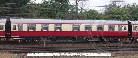 M3148 First Open Mk 1 owned Locomotive Services Ltd [Diag 73 Lot 30717 Swindon 1963] @ York Holgate Junction 2024-03-02 © Paul Bartlett w