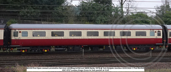 M3330 First Open owned Locomotive Services Ltd [Diag AJ104 Lot 30859 Derby 1973] @ York Holgate Junction 2024-03-02 © Paul Bartlett w