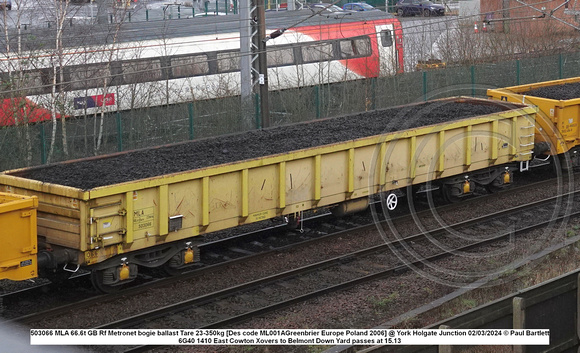 503066 MLA 66.6t GB Rf Metronet bogie ballast Tare 23-350kg [Des code ML001AGreenbrier Europe Poland 2006] @ York Holgate Junction 2024-03-02 © Paul Bartlett[1w]