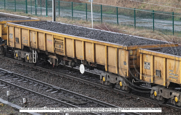 NLU29240 JNA 64.0t Network Rail Bogie Ballast Wagon Tare 26.000kg [design code JNO60 Astro Vagone 2003] ] @ York Holgate Junction 2024-02-22 © Paul Bartlett w