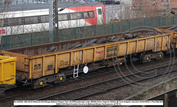 NLU29256 JNA 64.0t Network Rail Bogie Ballast Wagon Tare 26.000kg [design code JNO60 Astro Vagone 2003] ] @ York Holgate Junction 2024-03-02 © Paul Bartlett [2w]