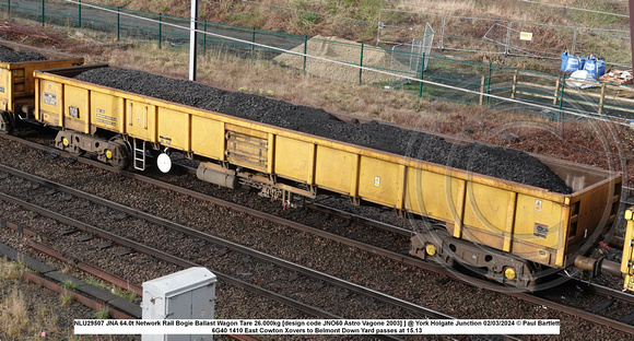 NLU29507 JNA 64.0t Network Rail Bogie Ballast Wagon Tare 26.000kg [design code JNO60 Astro Vagone 2003] ] @ York Holgate Junction 2024-03-02 © Paul Bartlett w