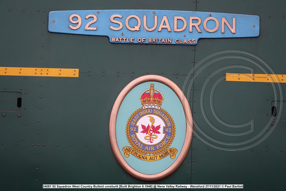 34081 92 Squadron West Country Bulleid unrebuilt [Built Brighton 9.1948] @ Nene Valley Railway - Wansford 2021-11-27 © Paul Bartlett [15w]