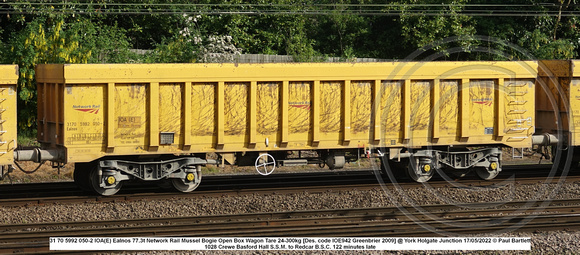 31 70 5992 050-2 IOA(E) Ealnos  Network Rail Mussel Bogie Open Box Wagon [Greenbrier 2009] @ Holgate Junction 2022 05-17 © Paul Bartlett w