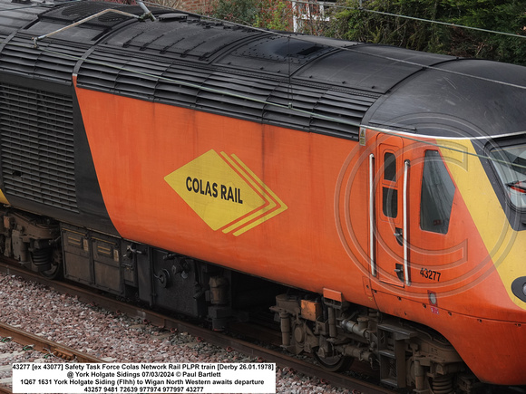 43277 [ex 43077] Safety Task Force Colas Network Rail PLPR train [Derby 26.01.1978] @ York Holgate Sidings 2024-03-07 © Paul Bartlett [7w]