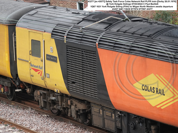 43277 [ex 43077] Safety Task Force Colas Network Rail PLPR train [Derby 26.01.1978] @ York Holgate Sidings 2024-03-07 © Paul Bartlett [8w]