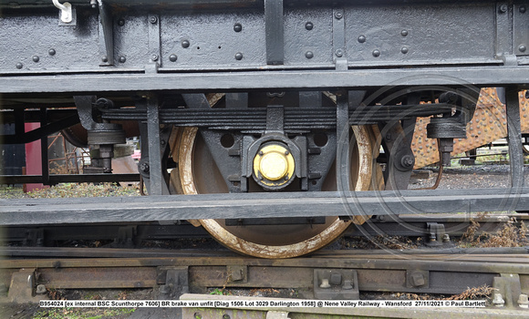 B954024 [ex internal BSC Scunthorpe 7606] BR brake van unfit [Diag 1506 Lot 3029 Darlington 1958] @ Nene Valley Railway - Wansford 2021-11-27 © Paul Bartlett [3w]