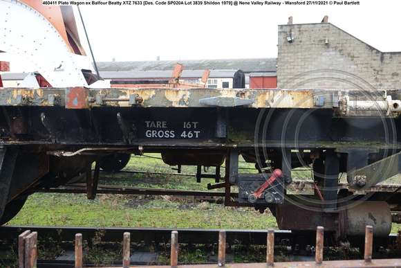460411 Plate Wagon ex Balfour Beatty [Des. Code SP020A Lot 3839 Shildon 1979] @ Nene Valley Railway - Wansford 2021-11-27 © Paul Bartlett [4w]