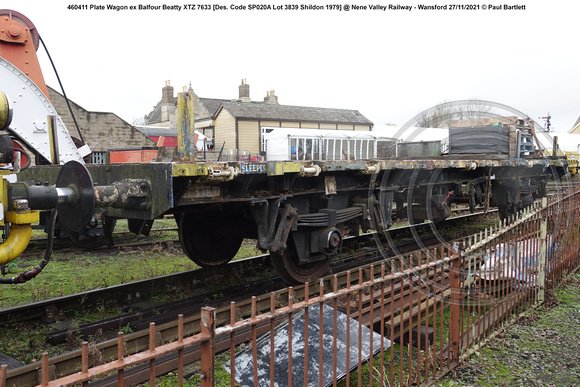460411 Plate Wagon ex Balfour Beatty [Des. Code SP020A Lot 3839 Shildon 1979] @ Nene Valley Railway - Wansford 2021-11-27 © Paul Bartlett [1w]