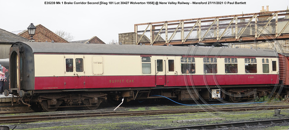E35239 Mk 1 Brake Corridor Second [Diag 181 Lot 30427 Wolverton 1958] @ Nene Valley Railway - Wansford 2021-11-27 © Paul Bartlett [1w]