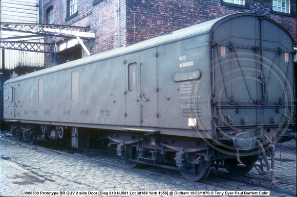 W86500 Prototype BR GUV 2 side Door [Diag 810 NJ501 Lot 30188 York 1956] @ Oldham 70-03-19 © Tony Dyer Paul Bartlett Colln. [1w]