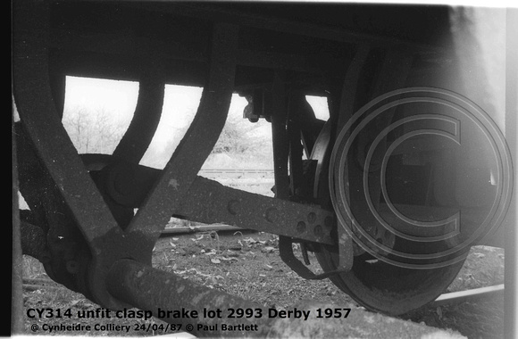 CY314 unfit clasp brake lot 2993 Derby 1957. Cynheidre Colliery 87-04-24