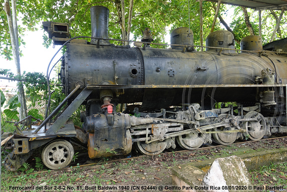 Ferrocarril del Sur 2-8-2 No. 81, Built Baldwin 1940 (CN 62444) @ Golfito Park Costa Rica 2020-01-08 © Paul Bartlett [1w]