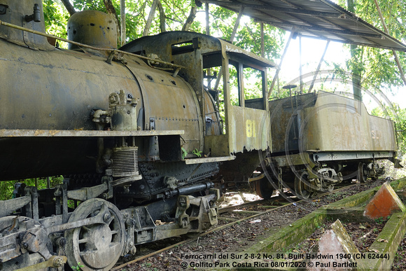 Ferrocarril del Sur 2-8-2 No. 81, Built Baldwin 1940 (CN 62444) @ Golfito Park Costa Rica 2020-01-08 © Paul Bartlett [2w]