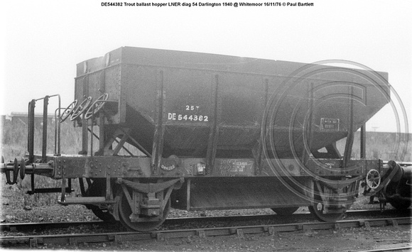 DE544382 Trout ballast hopper LNER diag 54 Darlington 1940 @ Whitemoor 76-11-16 © Paul Bartlett w