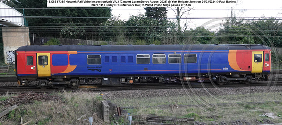 153385 57385 Network Rail Video Inspection Unit VIU3 [Convert Loram Derby August 2021] @ York Holgate Junction 2024-03-24 © Paul Bartlett [2w]