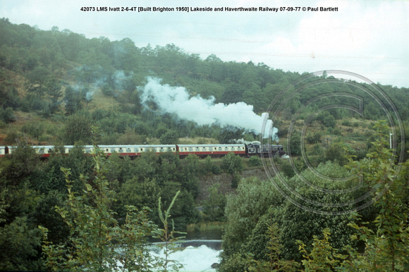 42073 LMS Ivatt 2-6-4T [Built Brighton 1950] Lakeside and Haverthwaite Railway 77-09-07 © Paul Bartlett [3w]