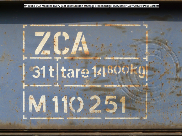 M110251 ZCA Mainline livery [Lot 3839 Shildon 1979] @ Stocksbridge TATA steel 2013-07-12 © Paul Bartlett [3w] (1)
