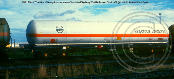 EURL78611 TCA 53.3t ICI Anhydrous ammonia Tare 33-050kg Diag TC007A Fauvet Girel 1972 @ Leith 85-08-22 © Paul Bartlett w