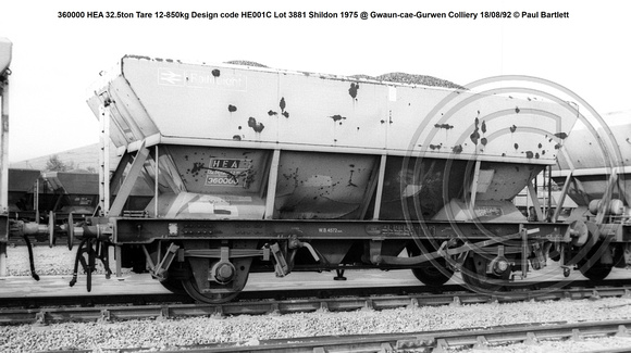 360000 HEA 32.5ton Tare 12-850kg Design code HE001C Lot 3881 Shildon 1975 @ Gwaun-cae-Gurwen Colliery 92-08-18 © Paul Bartlett [bww]