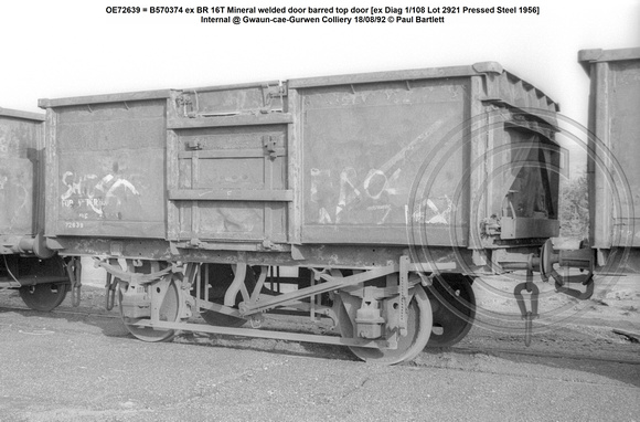 OE72639 = B570374 ex BR 16T Mineral welded door barred top door [ex Diag 1-108 Lot 2921 Pressed Steel 1956] Internal @ Gwaun-cae-Gurwen Colliery 92-08-18 © Paul Bartlett w