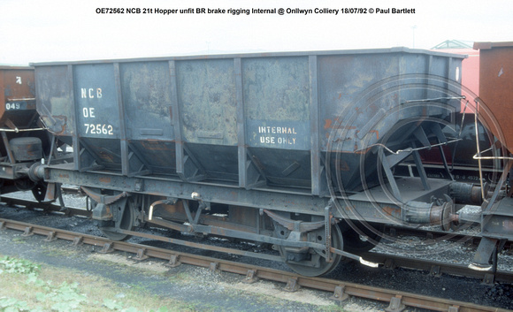OE72562 NCB 21t Hopper unfit BR brake rigging Internal @ Onllwyn Colliery 92-07-18 © Paul Bartlett w