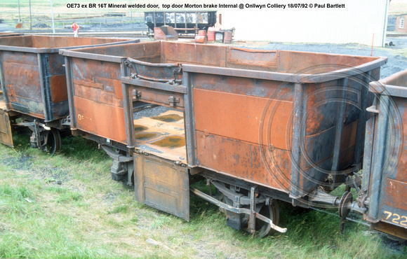 OE68 ex BR 16T Mineral welded door, top door Morton brake internal @ Onllwyn Colliery 92-07-18 © Paul Bartlett w
