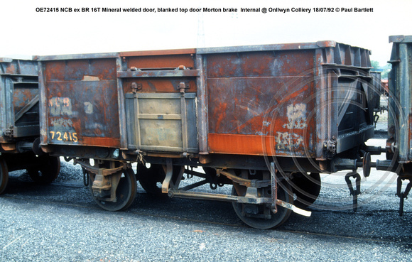 OE72415 NCB ex BR 16T Mineral welded door, blanked top door Morton brake Internal @ Onllwyn Colliery 92-07-18 © Paul Bartlett w
