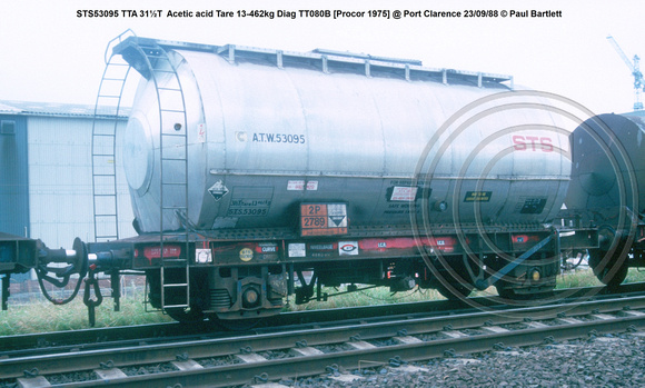 STS53095 TTA 31½T  Acetic acid Tare 13-462kg Diag TT080B [Procor 1975] @ Port Clarence 88-09-23 © Paul Bartlett w